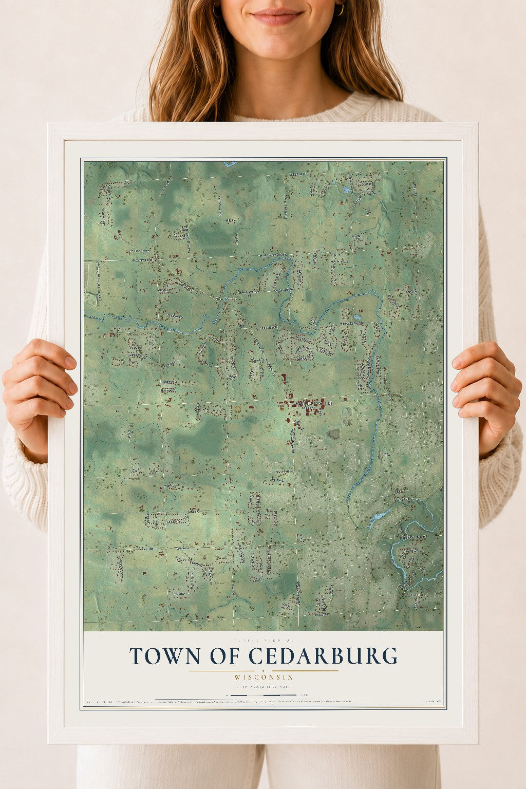 Map of the Town of Cedarburg, Wisconsin, 18 x 24 inch print in a white wood frame
