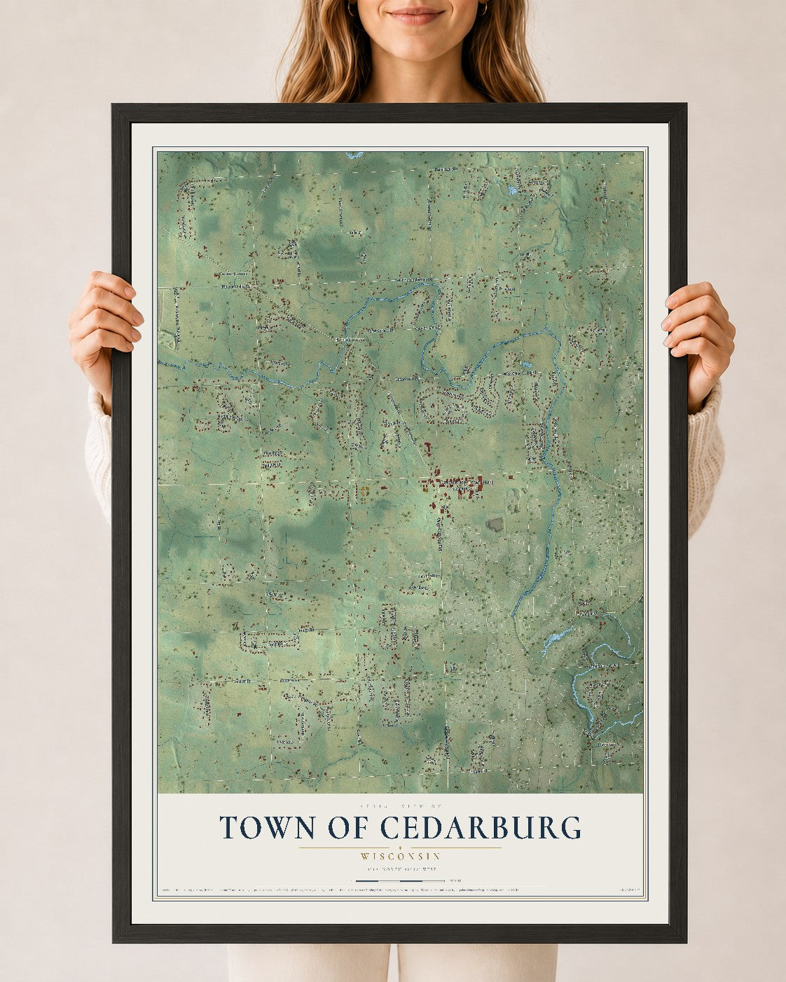 Map of the Town of Cedarburg, Wisconsin, 24 x 36 inch print in a black wood frame