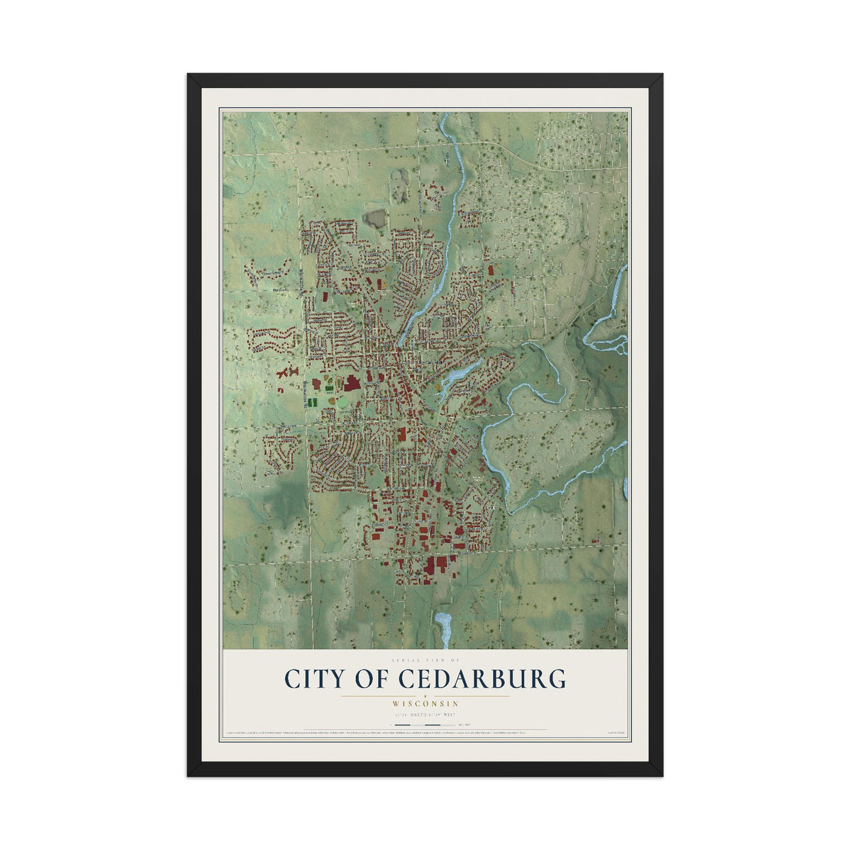 Map of Cedarburg, Wisconsin, 12 x 18 inch print in a black wood frame