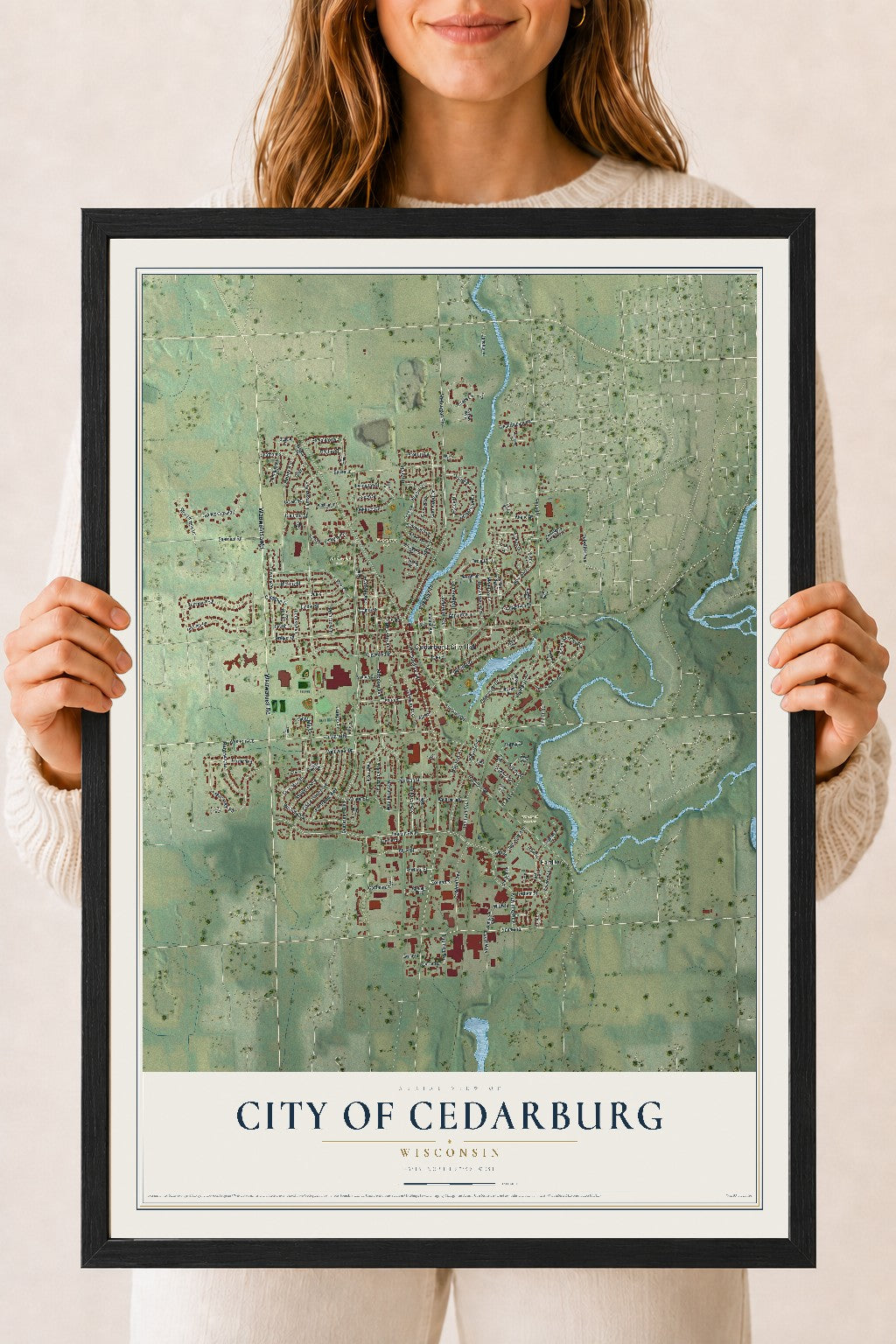 Map of Cedarburg, Wisconsin, 18 x 24 inch print in a black wood frame