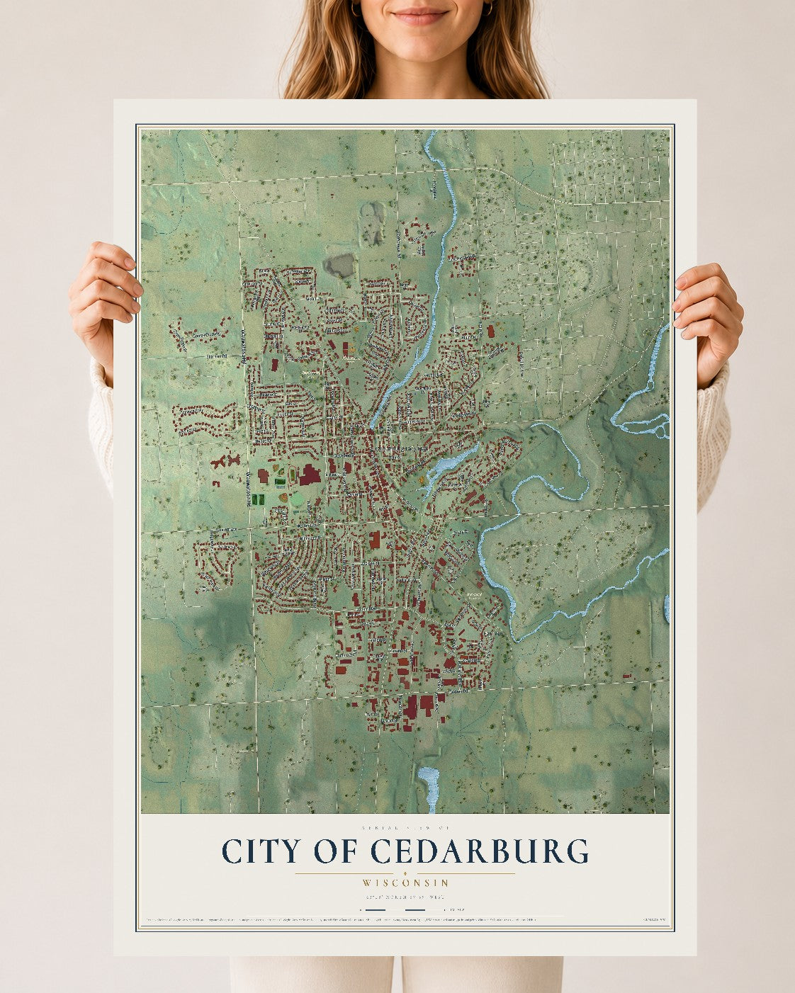 Map of Cedarburg, Wisconsin, 24 x 36 inch unframed archival matte print