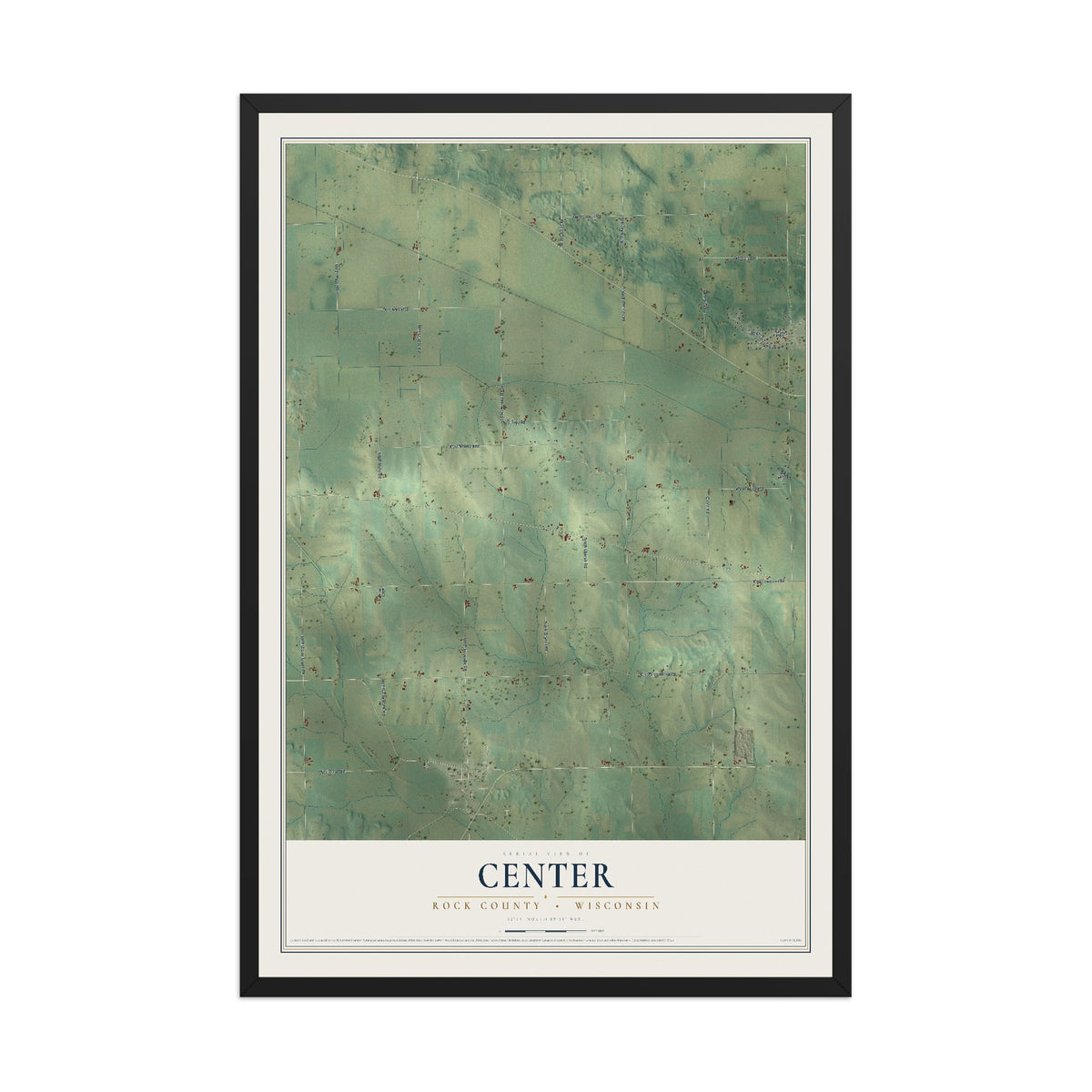 Map of Center, Rock County, Wisconsin, 12 x 18 inch print in a black wood frame