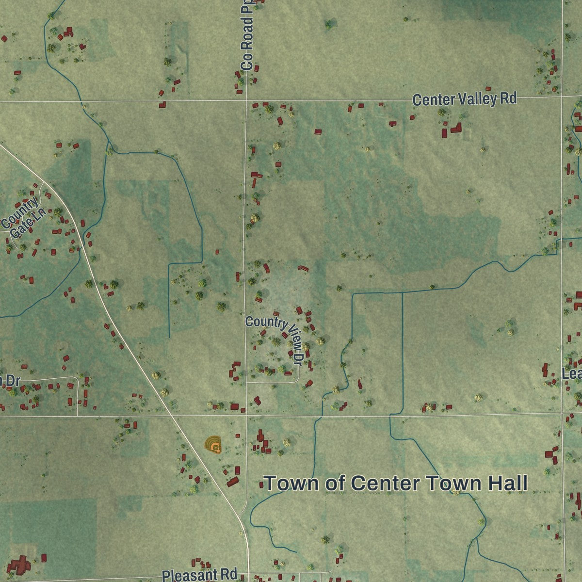 Second close-up of the map of Center, Outagamie County, Wisconsin print showing more streets and buildings