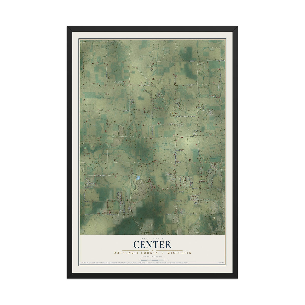 Map of Center, Outagamie County, Wisconsin, 12 x 18 inch print in a black wood frame