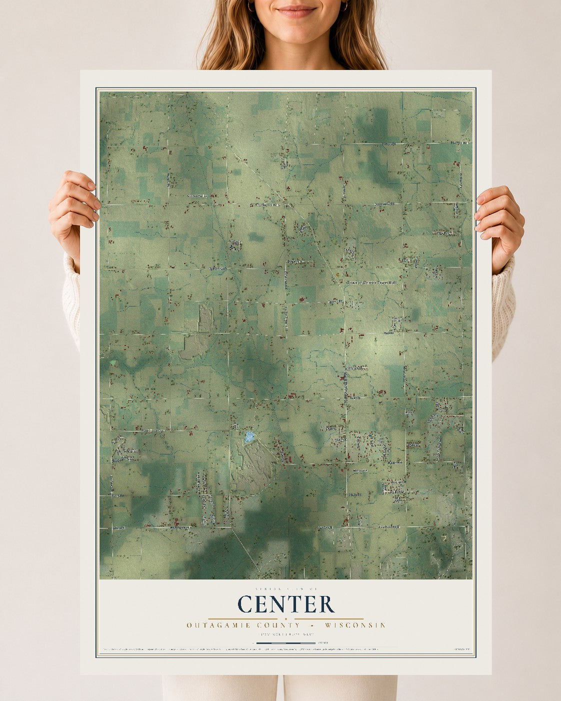 Map of Center, Outagamie County, Wisconsin, 24 x 36 inch unframed archival matte print