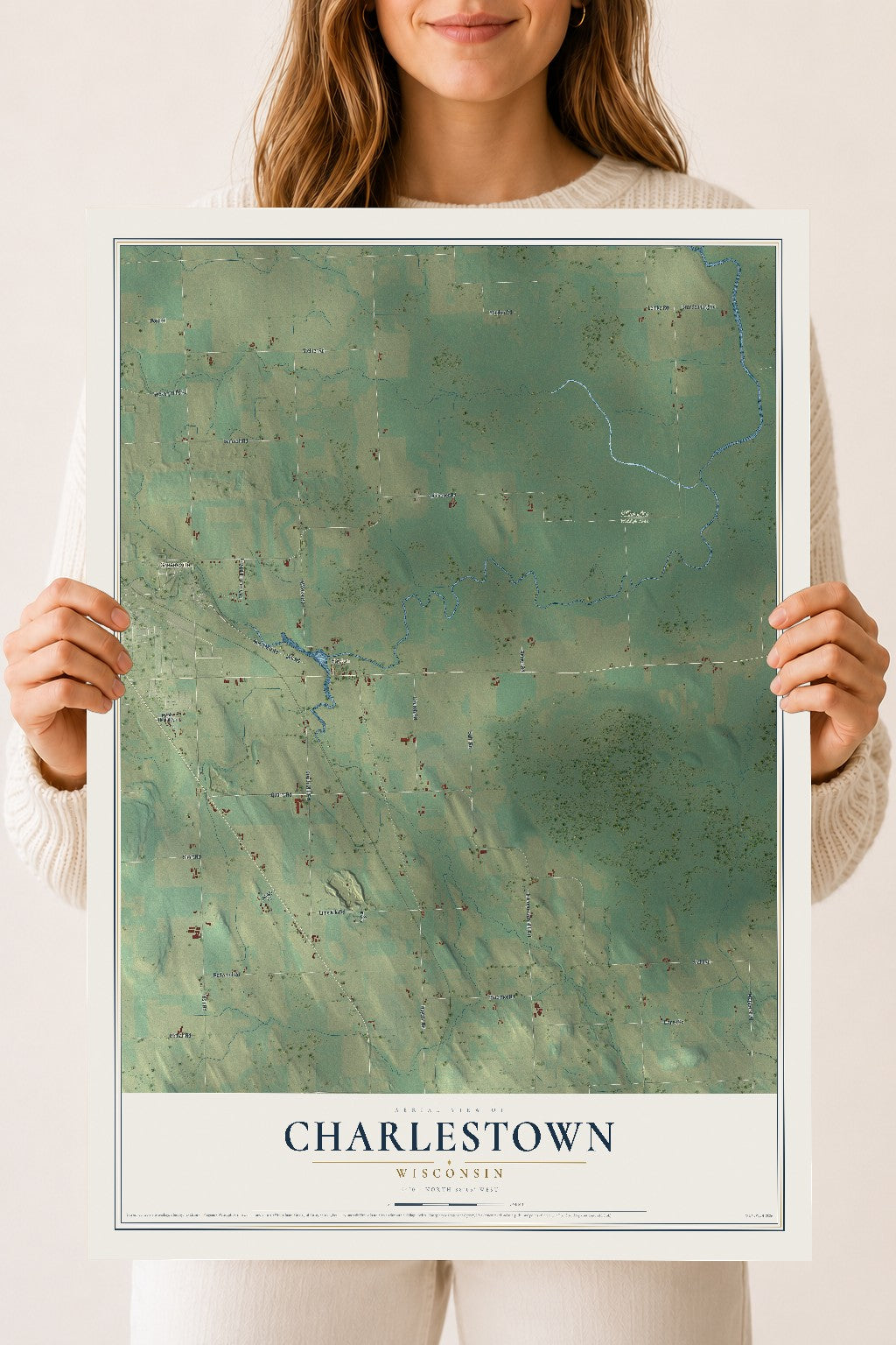 Map of Charlestown, Wisconsin, 18 x 24 inch unframed archival matte print