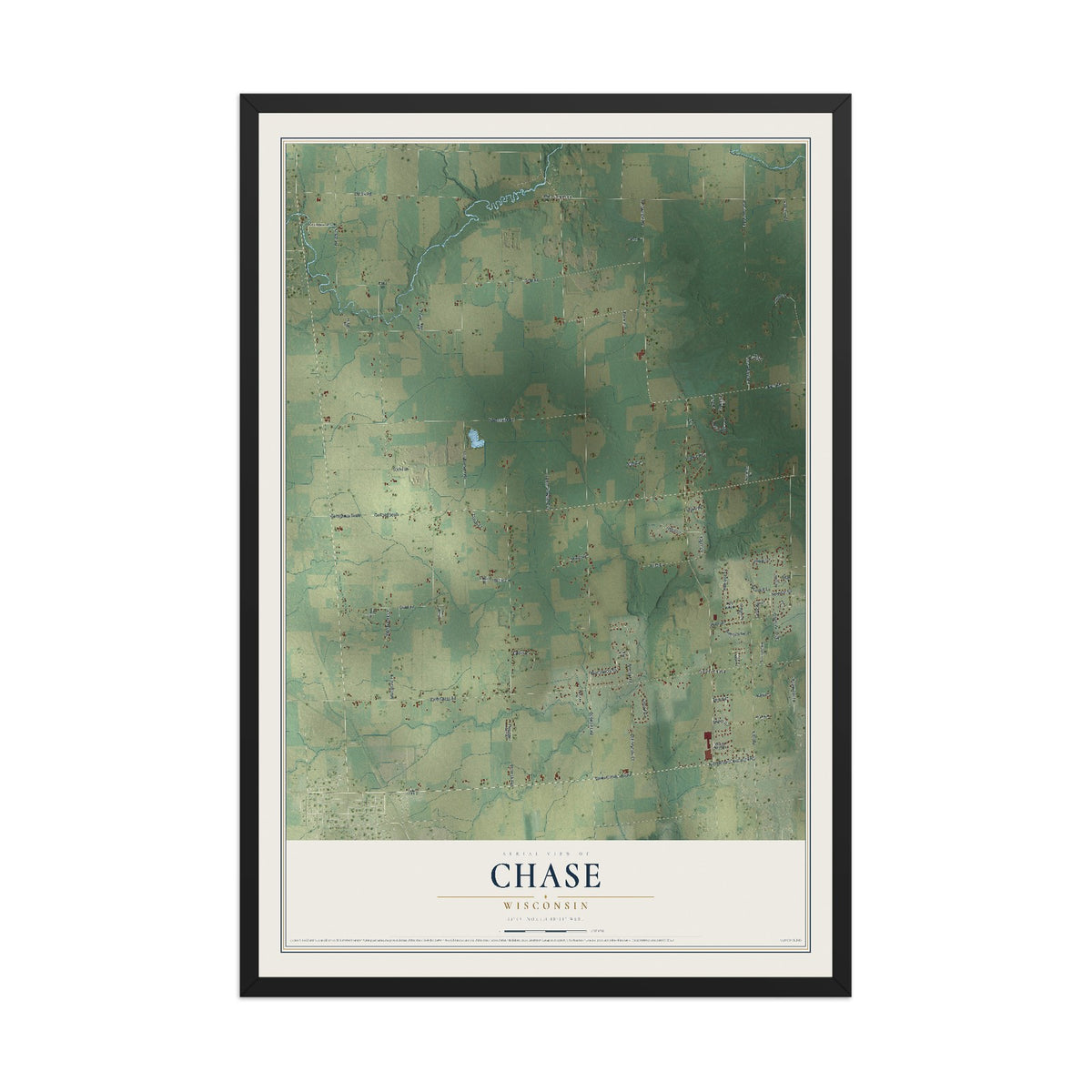 Map of Chase, Wisconsin, 12 x 18 inch print in a black wood frame