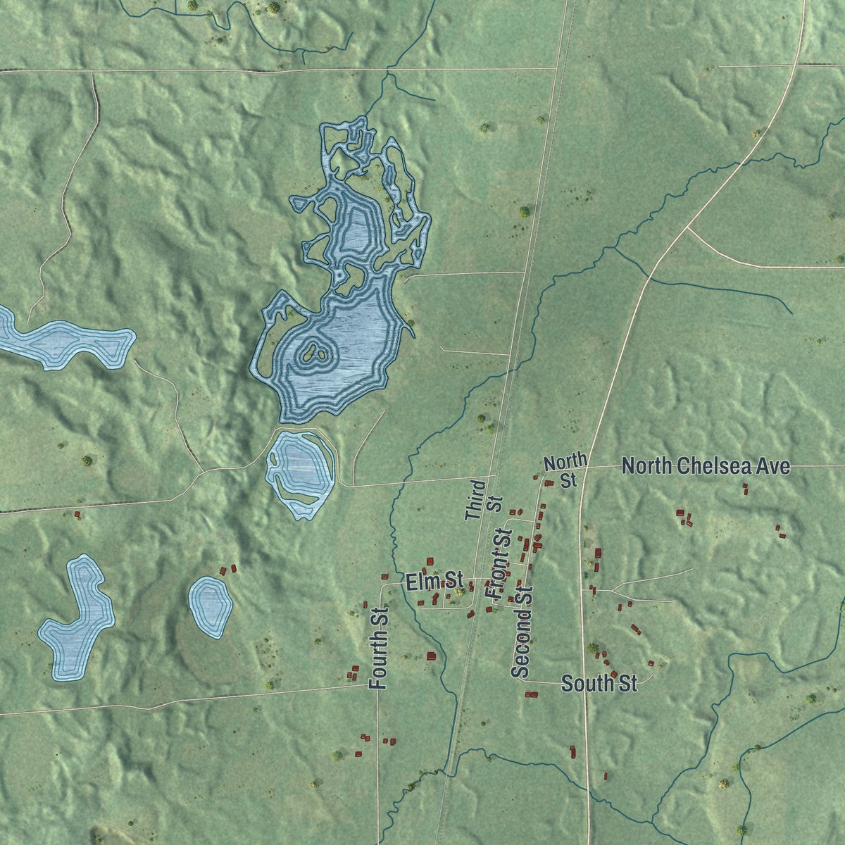 Close-up of the map of Chelsea, Wisconsin print showing street and building detail