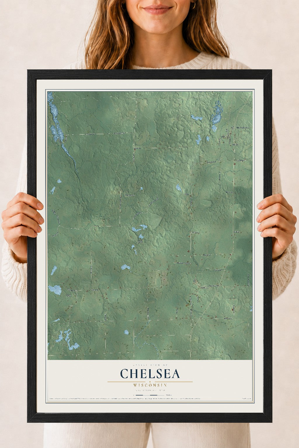 Map of Chelsea, Wisconsin, 18 x 24 inch print in a black wood frame