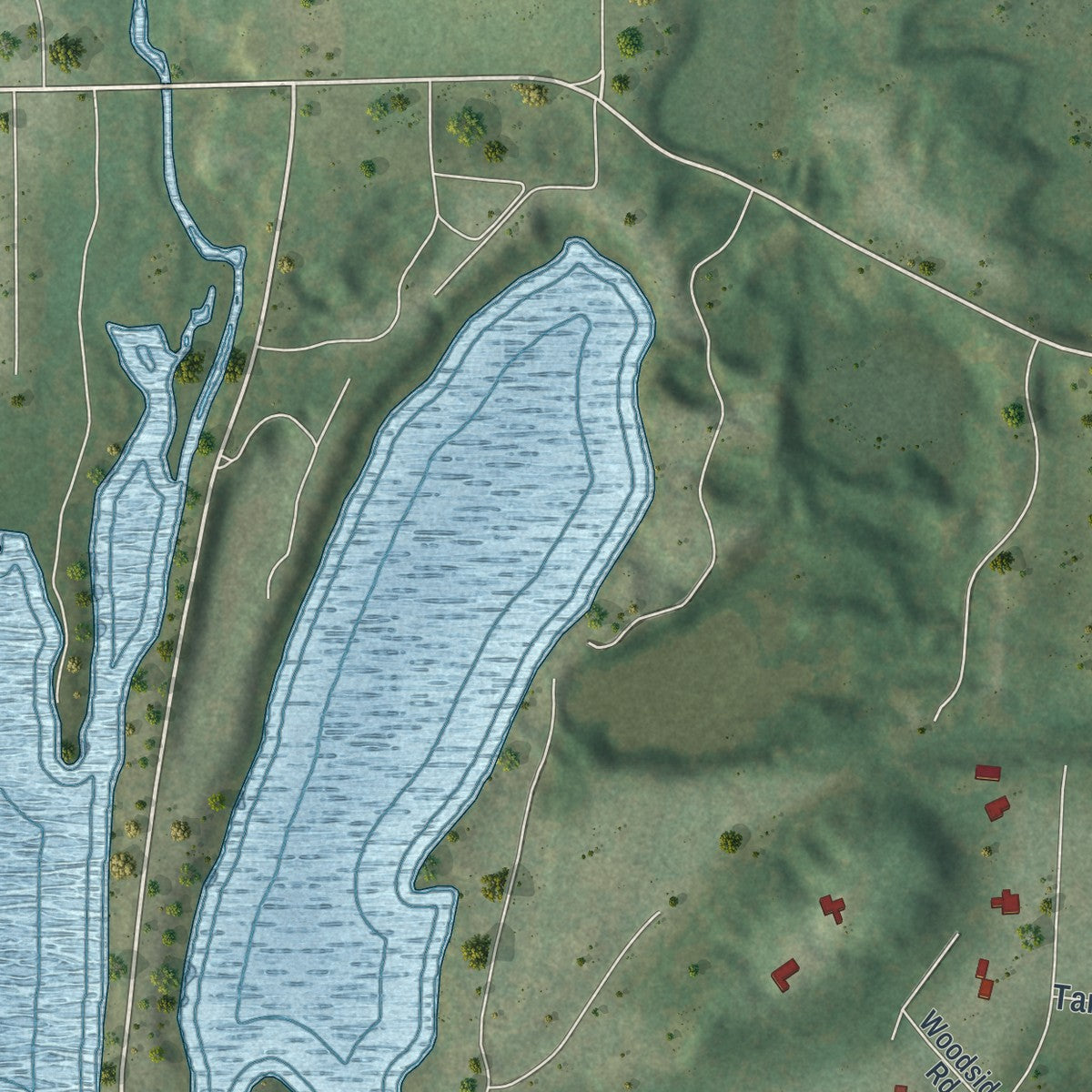 Second close-up of the map of Chenequa, Wisconsin print showing more streets and buildings