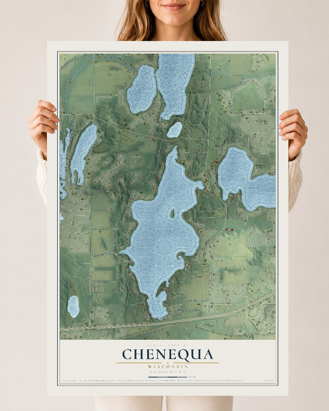 Map of Chenequa, Wisconsin, 24 x 36 inch unframed archival matte print