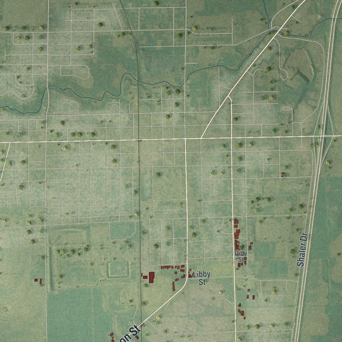 Second close-up of the map of Chester, Wisconsin print showing more streets and buildings