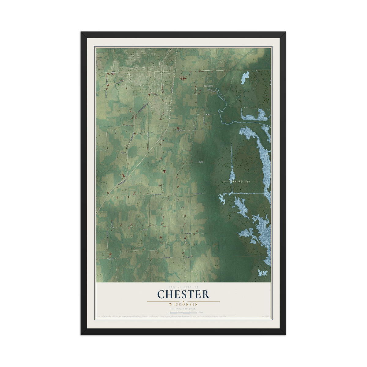 Map of Chester, Wisconsin, 12 x 18 inch print in a black wood frame
