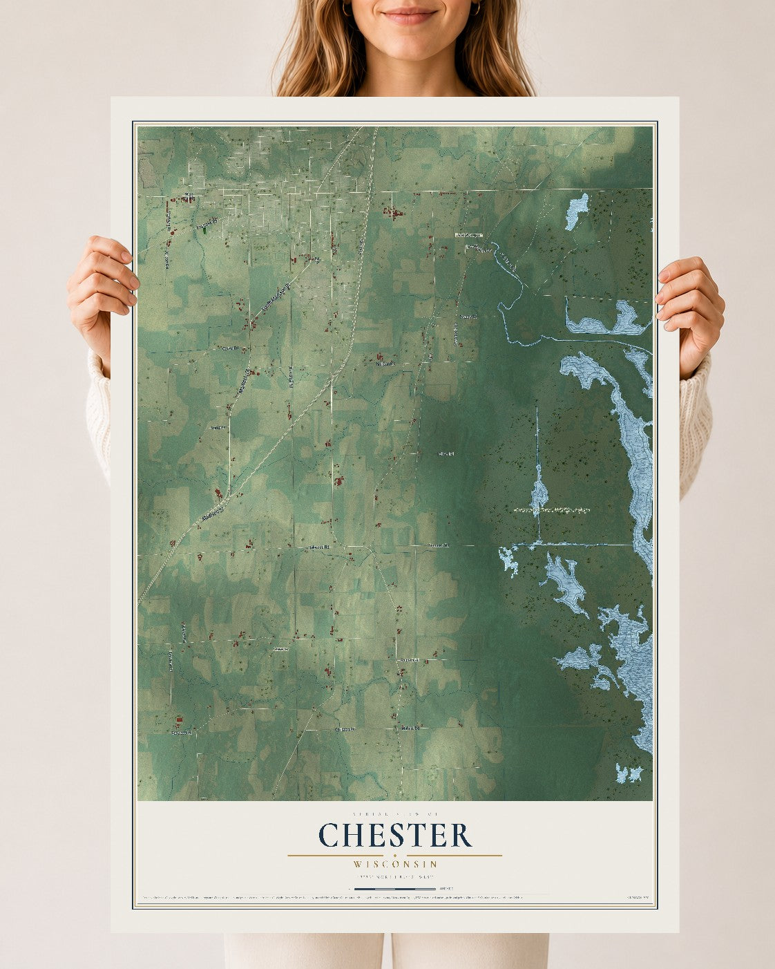 Map of Chester, Wisconsin, 24 x 36 inch unframed archival matte print