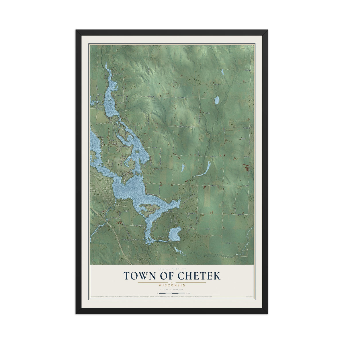 Map of the Town of Chetek, Wisconsin, 12 x 18 inch print in a black wood frame