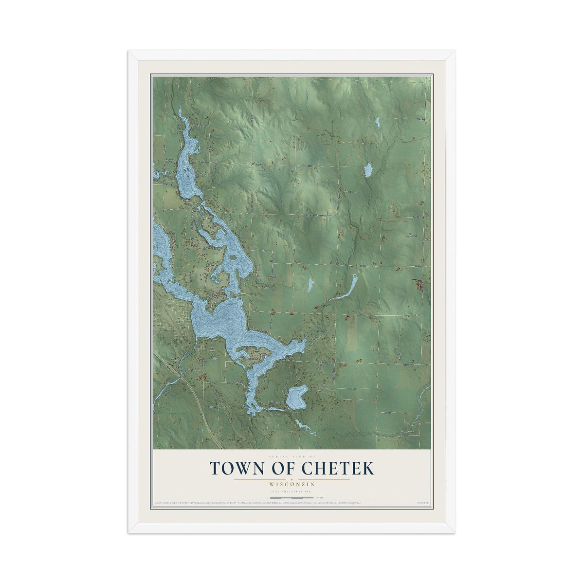Map of the Town of Chetek, Wisconsin, 12 x 18 inch print in a white wood frame