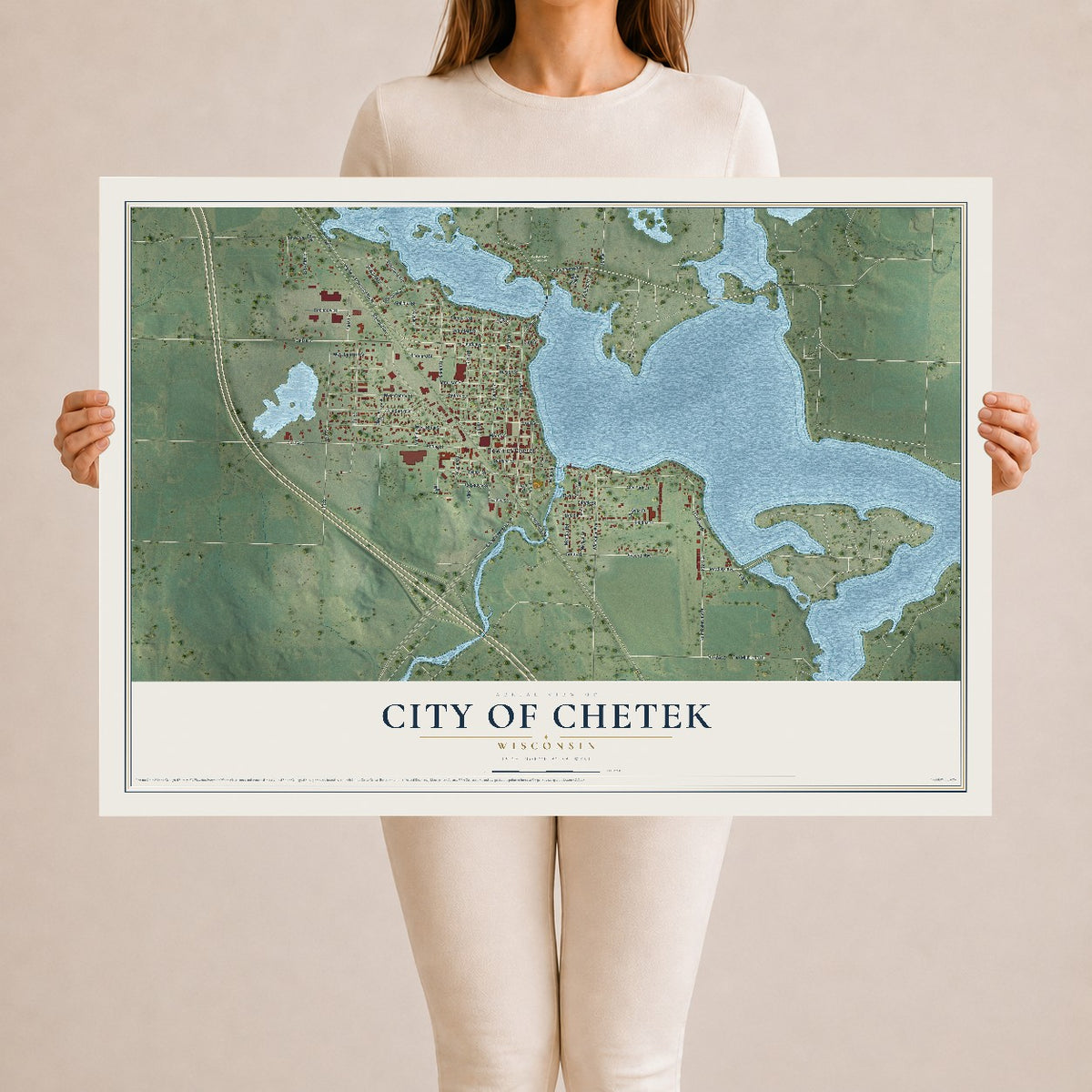 Map of Chetek, Wisconsin, 24 x 36 inch unframed archival matte print