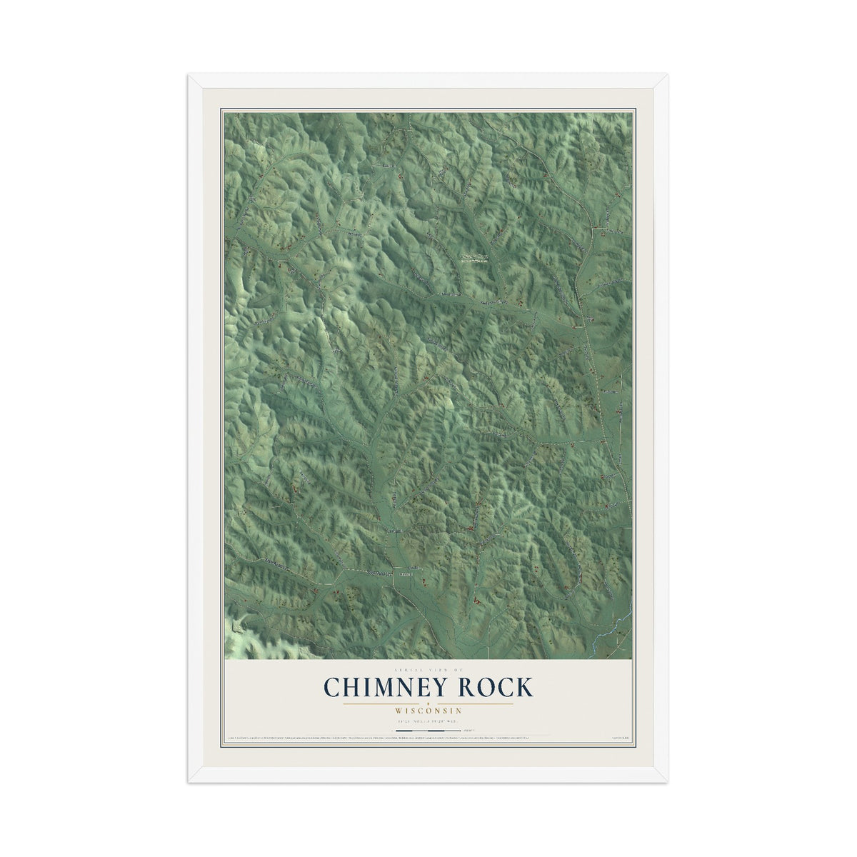 Map of Chimney Rock, Wisconsin, 12 x 18 inch print in a white wood frame