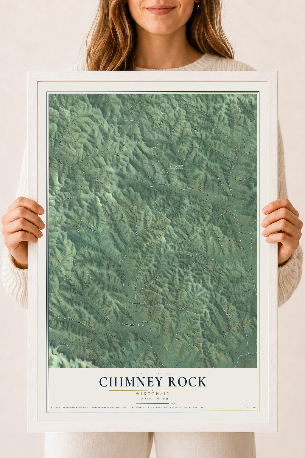 Map of Chimney Rock, Wisconsin, 18 x 24 inch print in a white wood frame