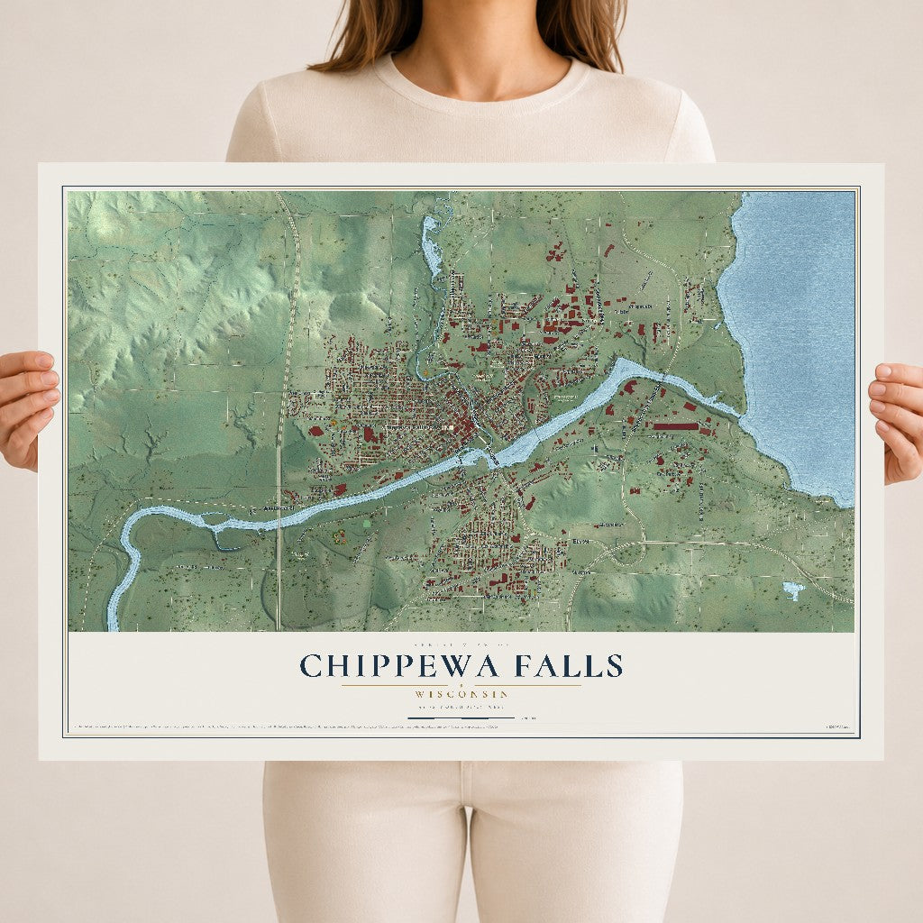 Map of Chippewa Falls, Wisconsin, 18 x 24 inch unframed archival matte print