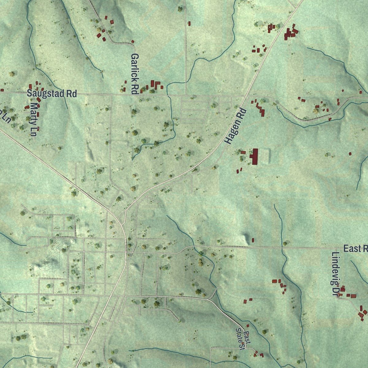 Close-up of the map of Christiana, Vernon County, Wisconsin print showing street and building detail