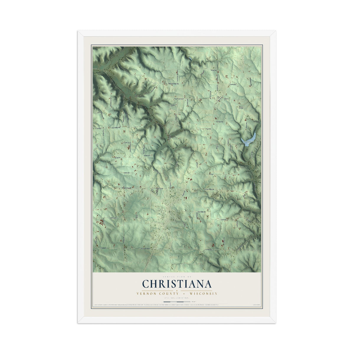 Map of Christiana, Vernon County, Wisconsin, 12 x 18 inch print in a white wood frame
