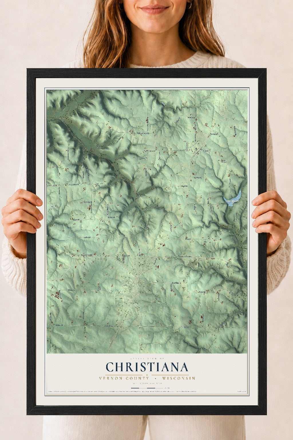 Map of Christiana, Vernon County, Wisconsin, 18 x 24 inch print in a black wood frame