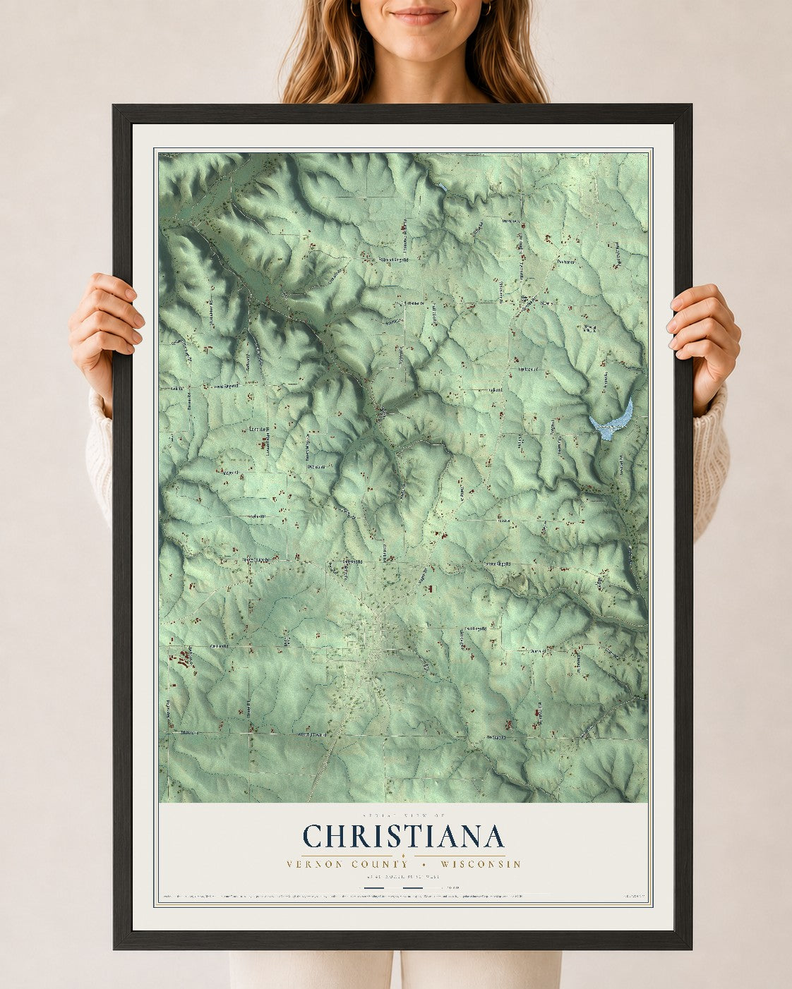 Map of Christiana, Vernon County, Wisconsin, 24 x 36 inch print in a black wood frame