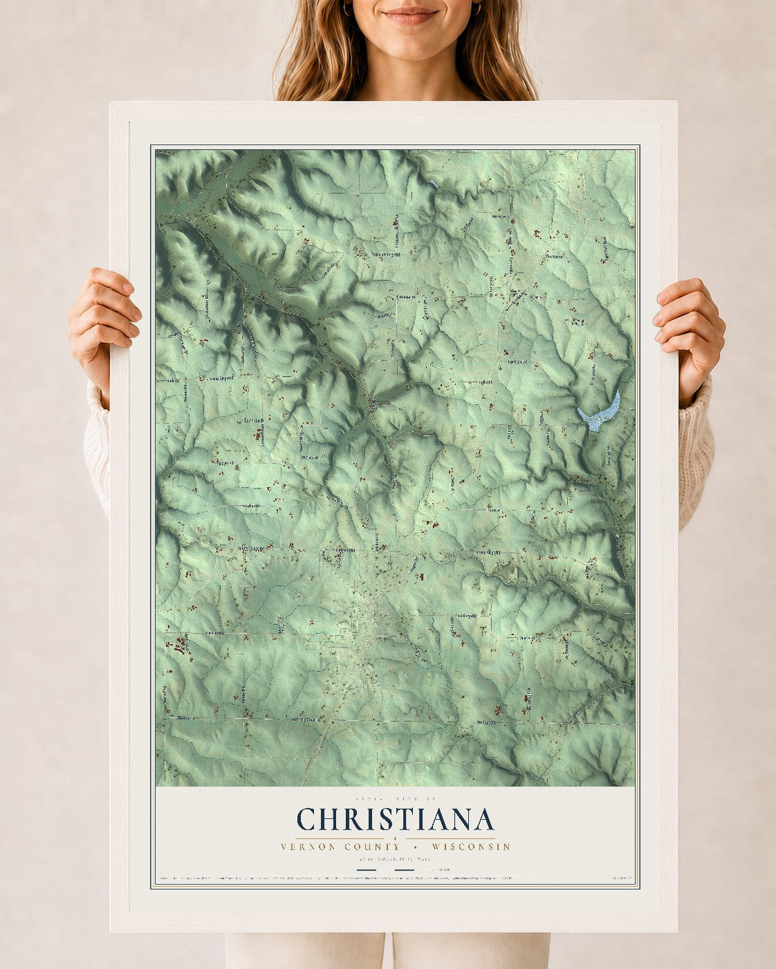 Map of Christiana, Vernon County, Wisconsin, 24 x 36 inch print in a white wood frame