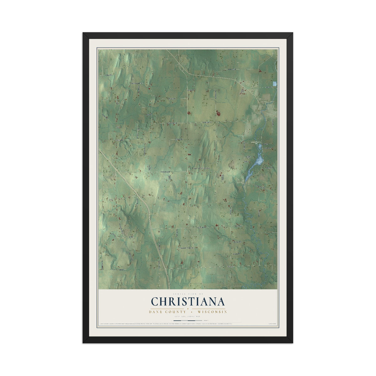 Map of Christiana, Dane County, Wisconsin, 12 x 18 inch print in a black wood frame