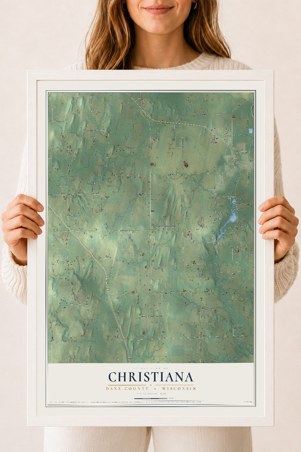 Map of Christiana, Dane County, Wisconsin, 18 x 24 inch print in a white wood frame