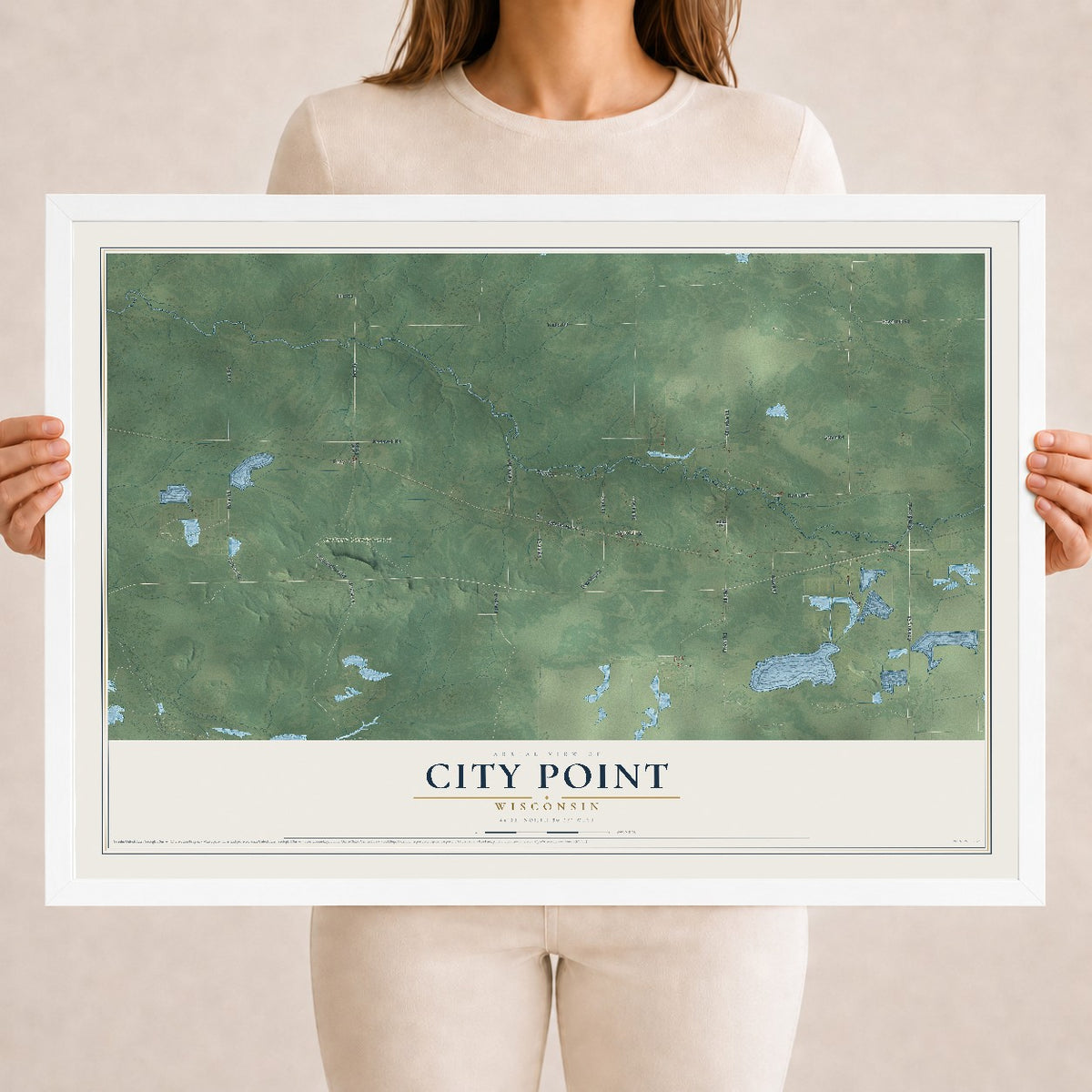 Map of City Point, Wisconsin, 18 x 24 inch print in a white wood frame