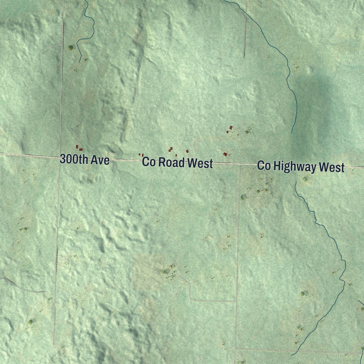 Close-up of the map of Clam Falls, Wisconsin print showing street and building detail