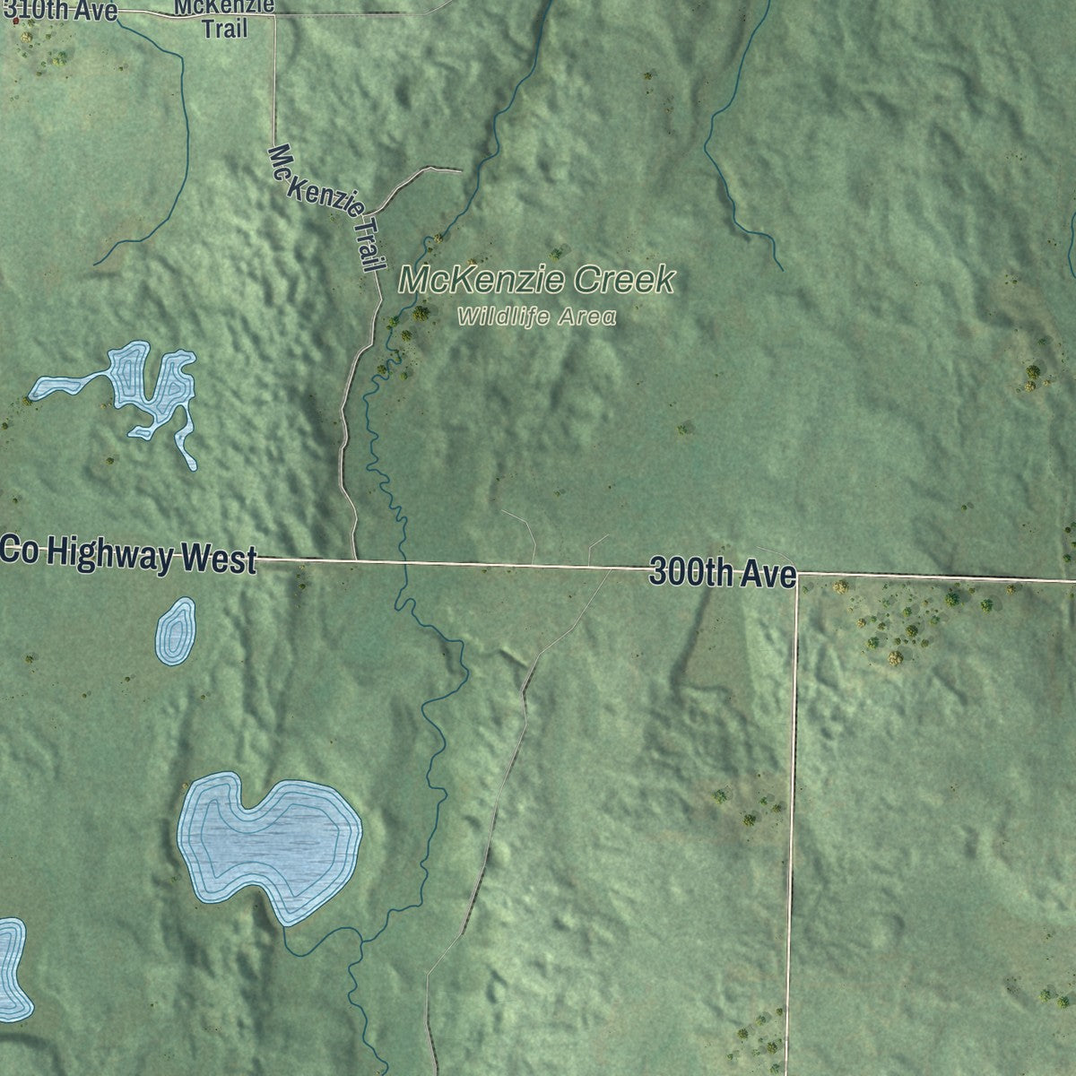 Second close-up of the map of Clam Falls, Wisconsin print showing more streets and buildings