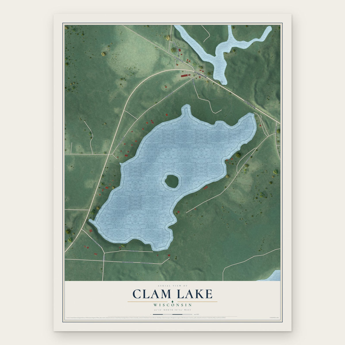 Clam Lake, Wisconsin map print, the full design