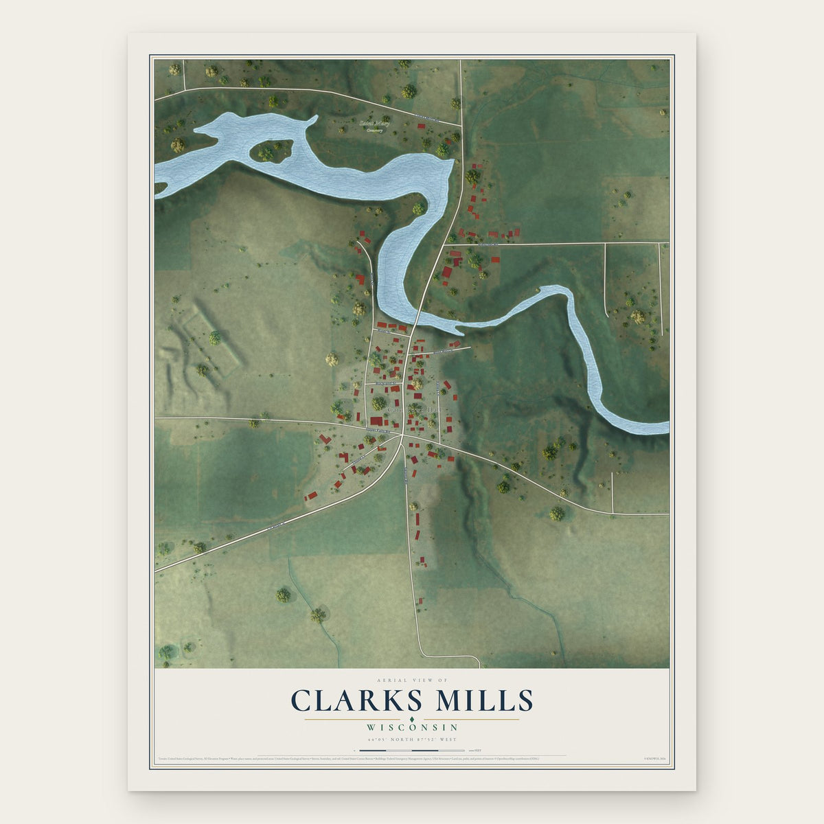 Clarks Mills, Wisconsin map print, the full design