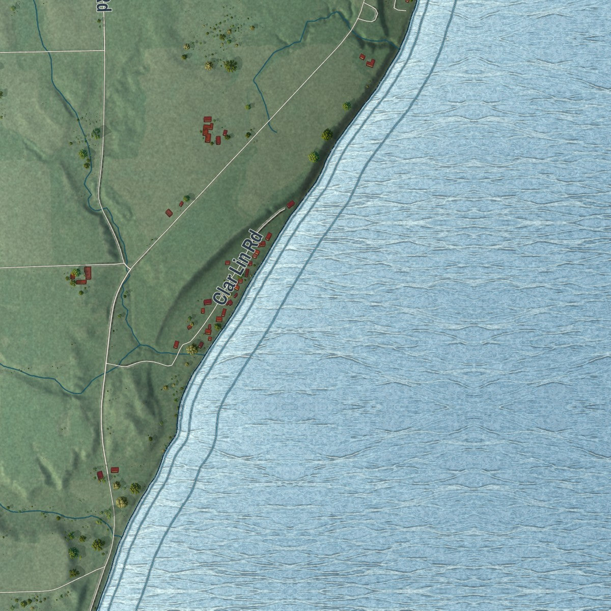 Second close-up of the map of Clay Banks, Wisconsin print showing more streets and buildings