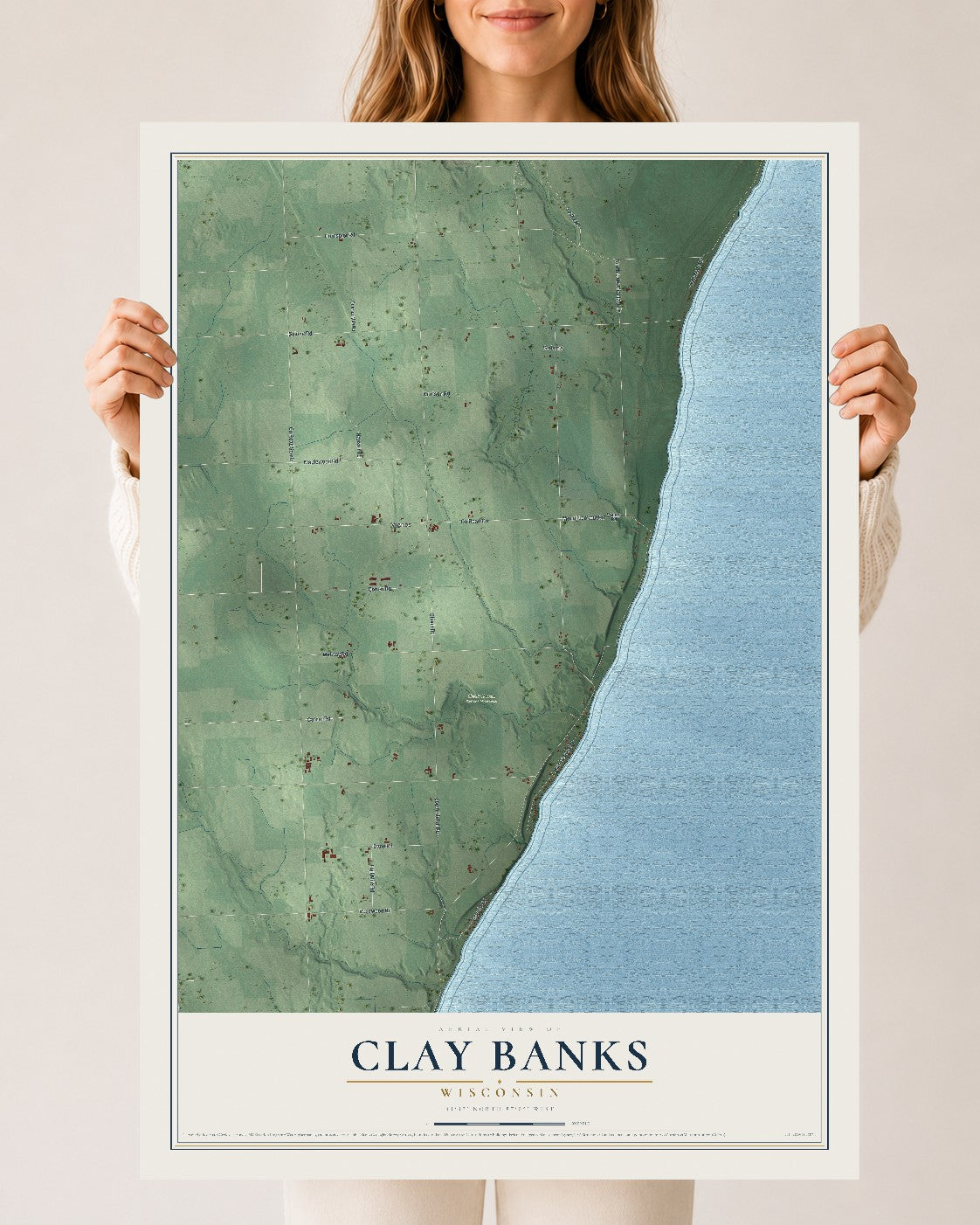 Map of Clay Banks, Wisconsin, 24 x 36 inch unframed archival matte print