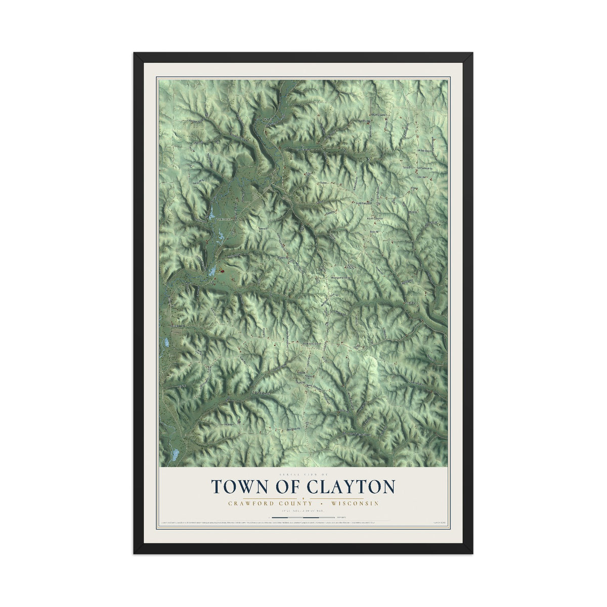 Map of the Town of Clayton, Crawford County, Wisconsin, 12 x 18 inch print in a black wood frame