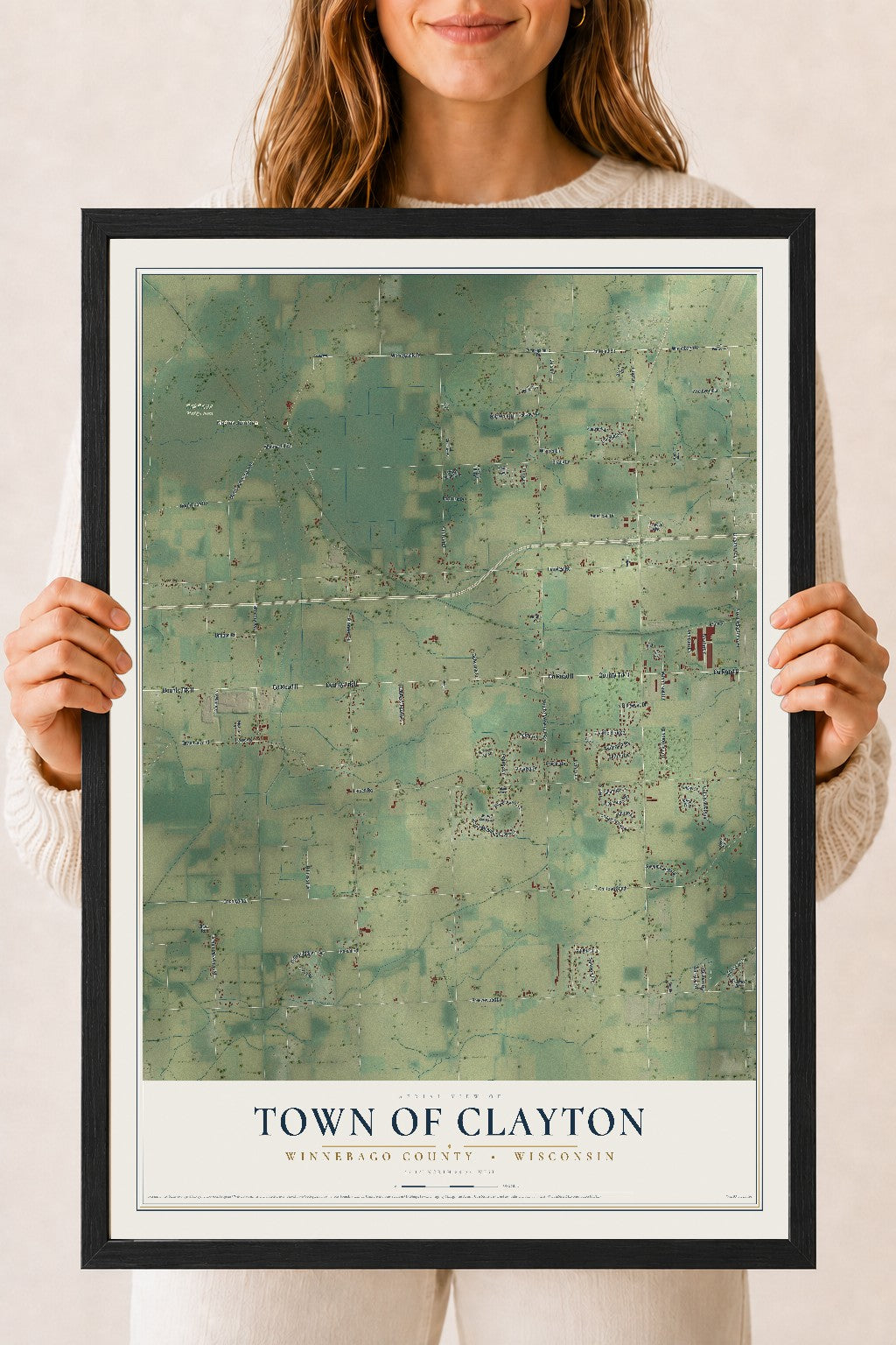 Map of the Town of Clayton, Winnebago County, Wisconsin, 18 x 24 inch print in a black wood frame