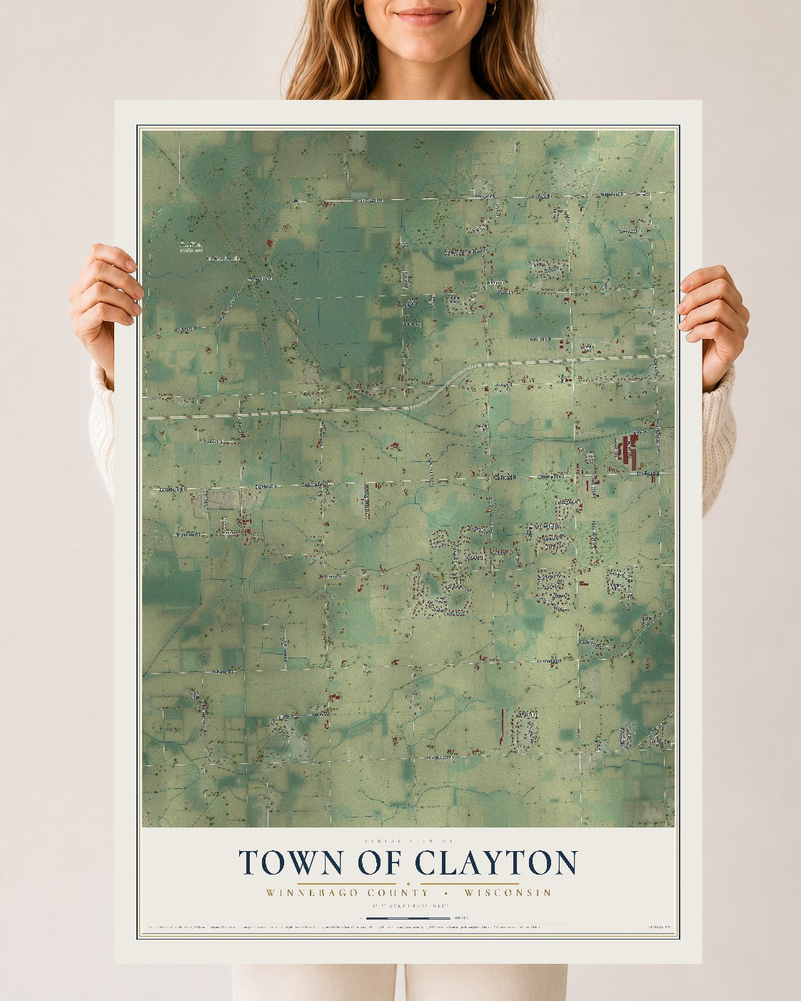 Map of the Town of Clayton, Winnebago County, Wisconsin, 24 x 36 inch unframed archival matte print