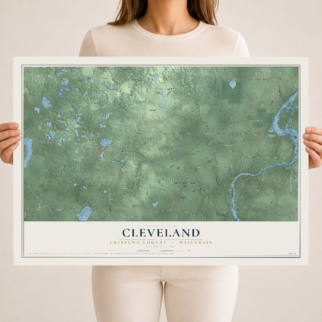 Map of Cleveland, Chippewa County, Wisconsin, 18 x 24 inch unframed archival matte print