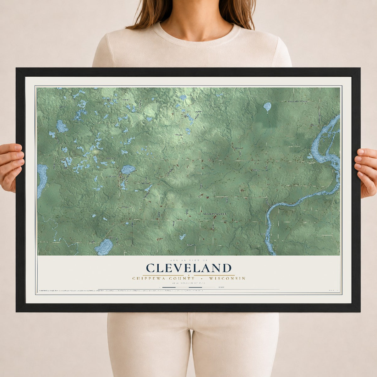 Map of Cleveland, Chippewa County, Wisconsin, 18 x 24 inch print in a black wood frame