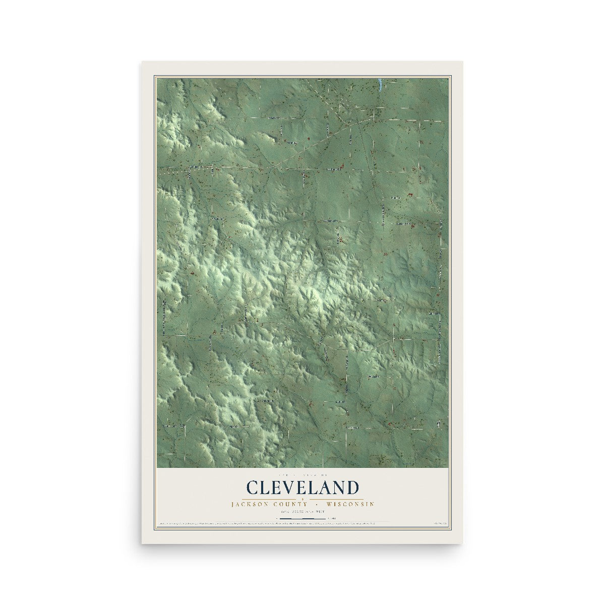 Map of Cleveland, Jackson County, Wisconsin, 12 x 18 inch unframed archival matte print