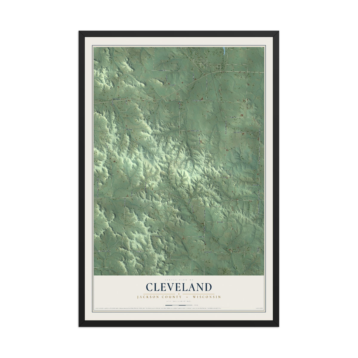 Map of Cleveland, Jackson County, Wisconsin, 12 x 18 inch print in a black wood frame