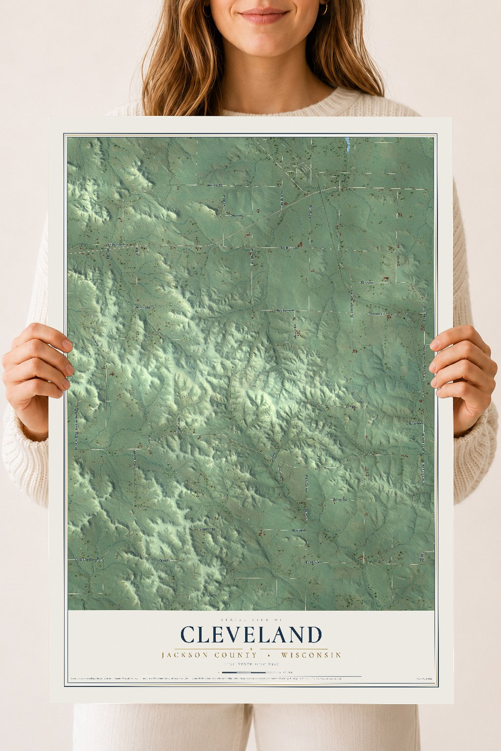 Map of Cleveland, Jackson County, Wisconsin, 18 x 24 inch unframed archival matte print