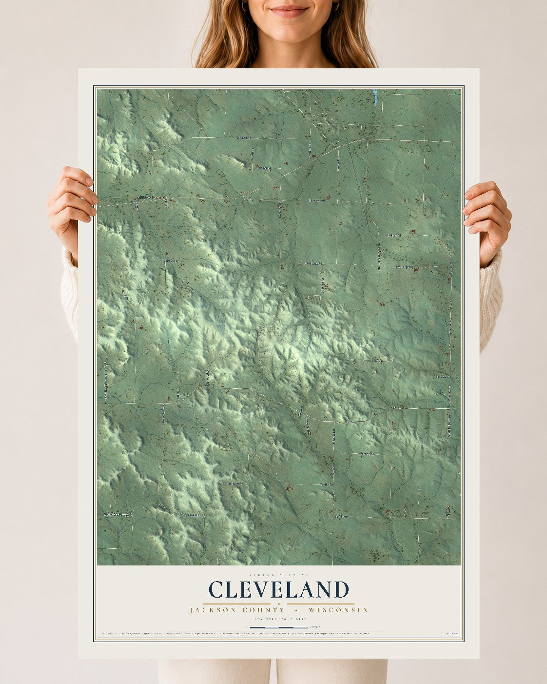 Map of Cleveland, Jackson County, Wisconsin, 24 x 36 inch unframed archival matte print