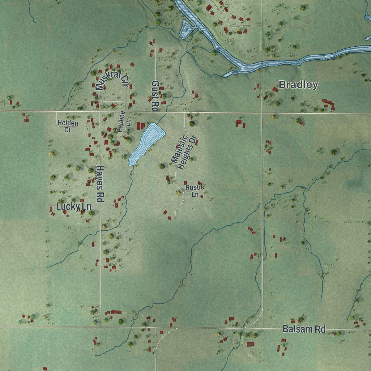 Second close-up of the map of Cleveland, Marathon County, Wisconsin print showing more streets and buildings