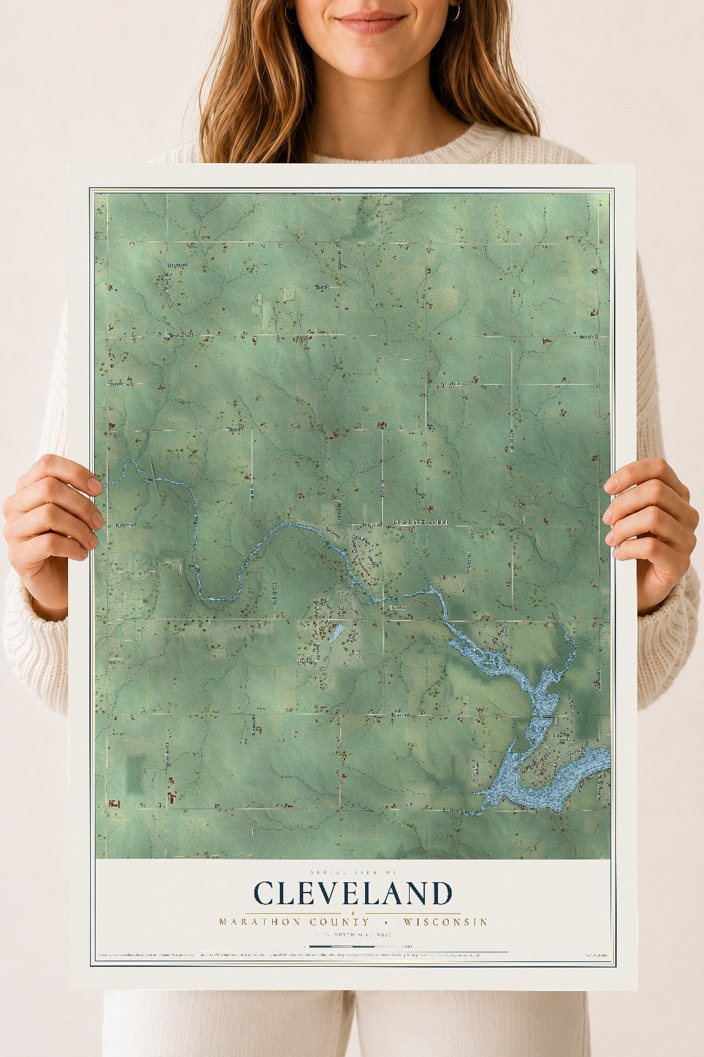 Map of Cleveland, Marathon County, Wisconsin, 18 x 24 inch unframed archival matte print