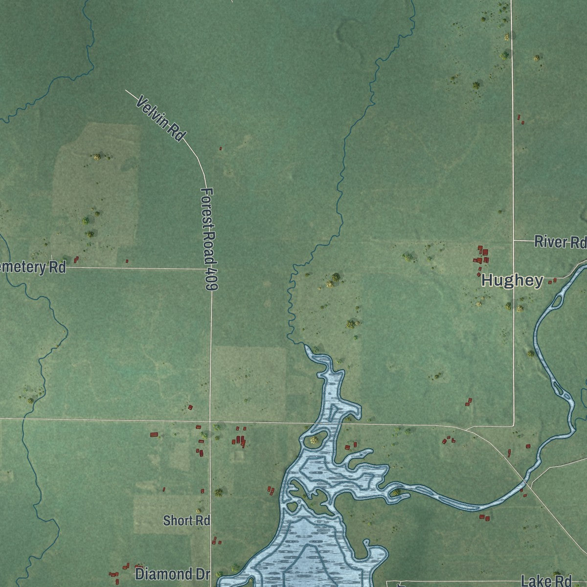 Second close-up of the map of Cleveland, Taylor County, Wisconsin print showing more streets and buildings